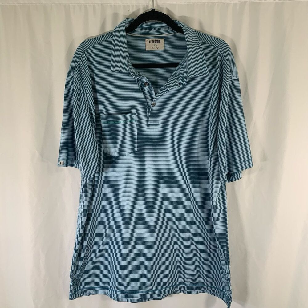 Linksoul Polo Shirt Men's XL Blue White Striped Short Sleeve